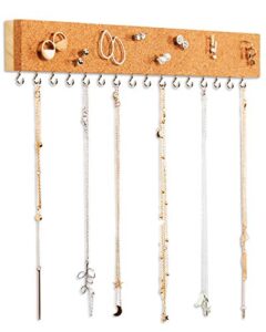 stud earring organizer hanging holder with cork board - wall mount jewelry organizers - necklace display rack - mounted cork jewelry display - storage hanger for necklaces and stud earrings