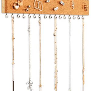 Stud Earring Organizer Hanging Holder with Cork Board - Wall Mount Jewelry Organizers - Necklace Display Rack - Mounted Cork Jewelry Display - Storage Hanger for Necklaces and Stud Earrings