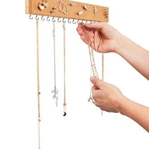 Stud Earring Organizer Hanging Holder with Cork Board - Wall Mount Jewelry Organizers - Necklace Display Rack - Mounted Cork Jewelry Display - Storage Hanger for Necklaces and Stud Earrings