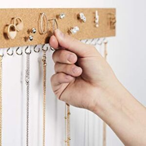 Stud Earring Organizer Hanging Holder with Cork Board - Wall Mount Jewelry Organizers - Necklace Display Rack - Mounted Cork Jewelry Display - Storage Hanger for Necklaces and Stud Earrings