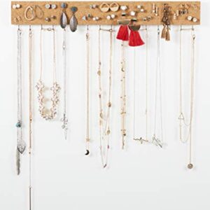 Stud Earring Organizer Hanging Holder with Cork Board - Wall Mount Jewelry Organizers - Necklace Display Rack - Mounted Cork Jewelry Display - Storage Hanger for Necklaces and Stud Earrings