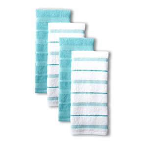 kitchenaid albany kitchen towel 4-pack set, cotton, aqua/white, 16"x26"
