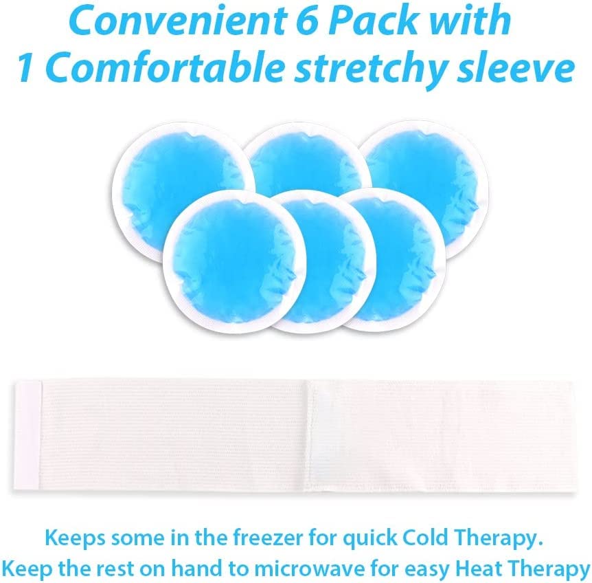 NEWGO Small Ice Packs for Injuries Reusable, 6 Pack Gel Cold Packs Round Hot Cold Compress with Cloth Backing & Sleeve for Pain Relief, Wisdom Teeth, Breastfeeding, Tired Eyes, Face, Headaches