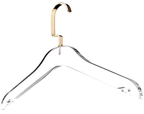 Clear Acrylic Clothes Hangers - 10 Pack Stylish and Heavy Duty Closet Organizer with Gold Chrome Plated Steel Hooks - Non-Slip Notches for Suit Jacket, Sweater, Blouse, and Dress - by Designstyles