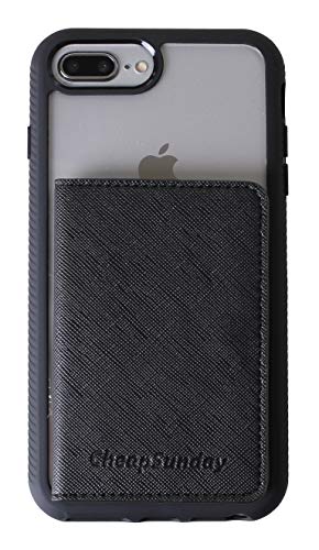 CHEAP SUNDAY CheapSunday ID Card Holder for Back of Phone Leather Phone Wallet Stick On with Stand Flip Waterproof Leather Adhesive Wallet for Most Cellphones (Black)