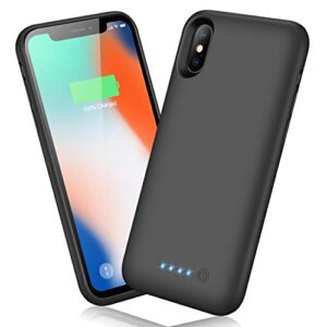 qtshine battery case for iphone x/xs/10, newest [6500mah] protective portable charging case rechargeable extended battery pack for apple iphone x/xs/10(5.8') backup power bank cover - black