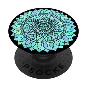 blue green flower mandala popsockets popgrip: swappable grip for phones & tablets