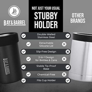 Bay & Barrel - Stubby Bottle & Can Cooler, Vacuum Insulated Can & Bottle Holder, Slip-Free Insulated Can Cooler, 2-in-1 Insulated Beer Can Holder, 12 oz, Black