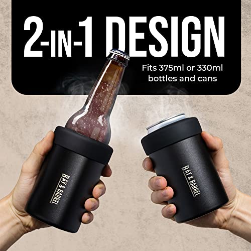 Bay & Barrel - Stubby Bottle & Can Cooler, Vacuum Insulated Can & Bottle Holder, Slip-Free Insulated Can Cooler, 2-in-1 Insulated Beer Can Holder, 12 oz, Black