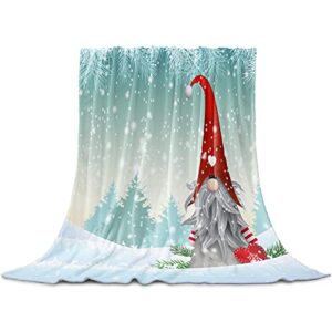 flannel fleece bed blanket lightweight cozy plush throw blanket for bedroom/living rooms/sofa/couch, christmas gnome named tomte standing in winter 60" x 80"