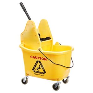 amazoncommercial mop bucket and down press wringer combo, 35-quart, yellow