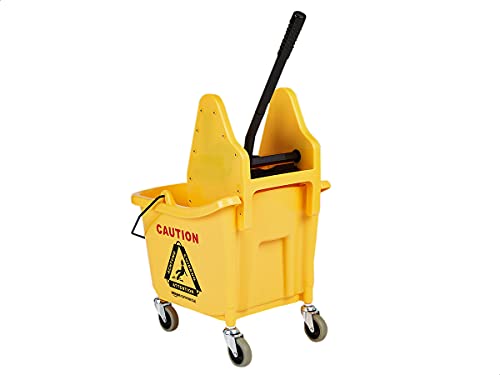 AmazonCommercial Mop Bucket and Down Press Wringer Combo, 35-Quart, Yellow