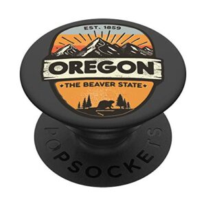 oregon the beaver state vintage retro mountain badge design popsockets popgrip: swappable grip for phones & tablets