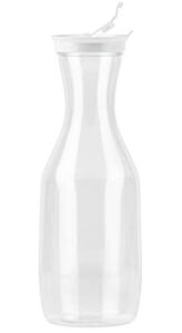 decorrack large water carafes, bottle with flip top lid, 50 oz -bpa free- plastic juice pitcher, decanter, jug, serve fridge cold iced tea, water, for outdoors, picnic, parties, clear (1 pack)