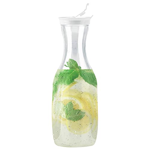 DecorRack Large Water Carafes, Bottle with Flip Top Lid, 50 Oz -BPA Free- Plastic Juice Pitcher, Decanter, Jug, Serve Fridge Cold Iced Tea, Water, for Outdoors, Picnic, Parties, Clear (1 Pack)