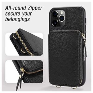 ZVE iPhone 11 Pro Wallet Case, iPhone 11 Pro Case with Credit Card Holder Slot Crossbody Handbag Purse Wrist Strap Zipper Leather Case Cover for Apple iPhone 11 Pro 5.8 inch 2019 - Black