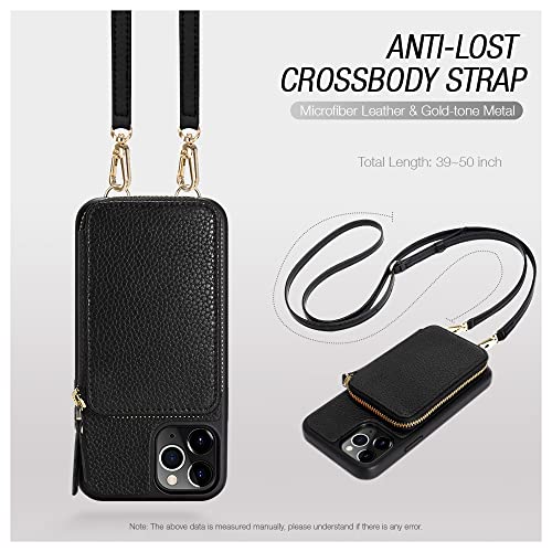 ZVE iPhone 11 Pro Wallet Case, iPhone 11 Pro Case with Credit Card Holder Slot Crossbody Handbag Purse Wrist Strap Zipper Leather Case Cover for Apple iPhone 11 Pro 5.8 inch 2019 - Black