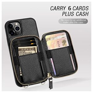 ZVE iPhone 11 Pro Wallet Case, iPhone 11 Pro Case with Credit Card Holder Slot Crossbody Handbag Purse Wrist Strap Zipper Leather Case Cover for Apple iPhone 11 Pro 5.8 inch 2019 - Black