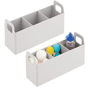 mdesign plastic 3-compartment bathroom organizer storage bin - divided makeup caddy and hair/beauty product holder tray - perfect for vanity, counter, cabinet - lumiere collection - 2 pack, light gray