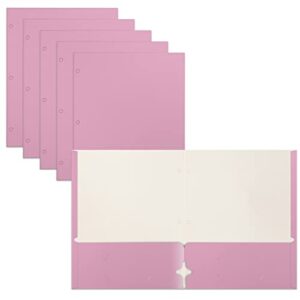 two pocket portfolio folders, 50-pack, pink, letter size paper folders, by better office products, 50 pieces, pink