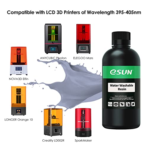 eSUN 405nm LCD 3D Printer Rapid Resin UV Curing Resin Water Washable Resin Photopolymer Resin for Photon UV Curing LCD 3D Printer, 500g Grey