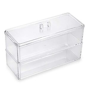 hipiwe clear acrylic make up organizer box double deck dresser container case with lid for jewelry cosmetic bathroom storage holder for cotton ball and swab, cotton pad, q-tip (2 compartment)