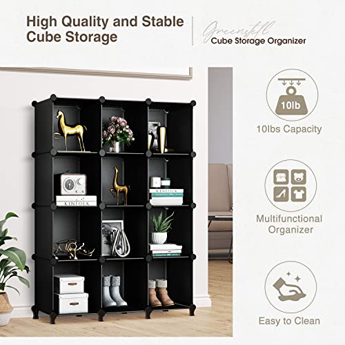 GREENSTELL Closet Organizer, 12-Cube Storage Organizer with Rubber Mallet, Portable Closet Storage Shelves, Clothing Storage for Kids, Closet, Bedroom, Bathroom, Office (11.8x11.8x11.8 inch), Black