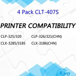 EASYPRINT (1xSET, BCMY) Compatible 407S Toner Cartridge Replacement for CLT-407S Used for Samsung CLP-325 CLP-320 CLX-3285 CLX-3185 Printers