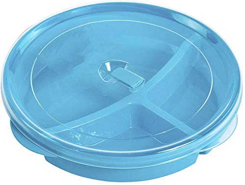 Microwave Food Storage Tray Containers - 3 Section/Compartment Divided Plates w/Vented Lid (Assorted)