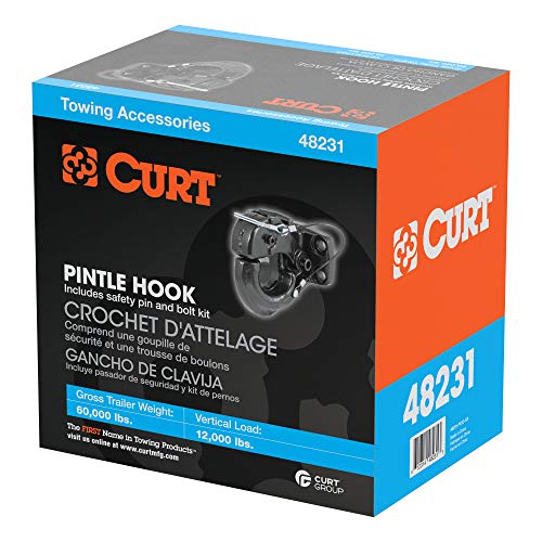 CURT 48231 Pintle Hook Hitch 60,000 lbs, Fits 2-1/2 to 3-Inch Lunette Ring, Direct Mount Only, CARBIDE BLACK POWDER COAT