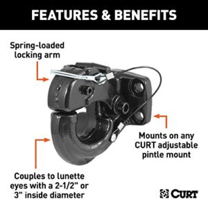 CURT 48231 Pintle Hook Hitch 60,000 lbs, Fits 2-1/2 to 3-Inch Lunette Ring, Direct Mount Only, CARBIDE BLACK POWDER COAT