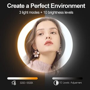 EMART 10” Selfie Ring Light, Round Light with Adjustable Tripod Stand & Phone Holder for Live Stream/Makeup/YouTube Video/TikTok Photography, Dimmable 3 LED Light Modes 10 Brightness Levels