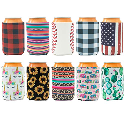 HaiMay 10 Pieces Beer Can Sleeves Beer Can Coolers Drink Cooler Sleeves for Cans and Bottles, Fashion Styles