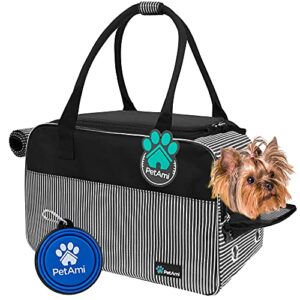 petami airline approved dog purse carrier | soft-sided pet carrier for small dog, cat, puppy, kitten | portable stylish pet travel handbag | ventilated breathable mesh, sherpa bed (stripe black)