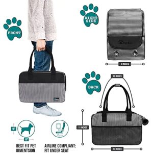 PetAmi Airline Approved Dog Purse Carrier | Soft-Sided Pet Carrier for Small Dog, Cat, Puppy, Kitten | Portable Stylish Pet Travel Handbag | Ventilated Breathable Mesh, Sherpa Bed (Stripe Black)