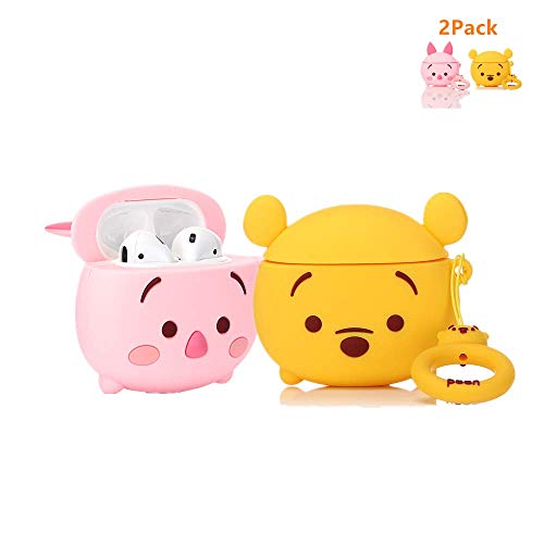 TEMTOOE Silicone Case Compatible for Apple Airpods 1&2 Lightweight Cover[Cartoon Pattern][Designed for Kids Girl and Boys](Cute Winnie/Cute Piglet)