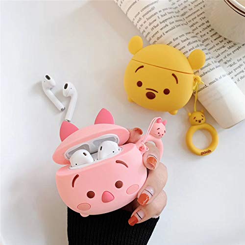 TEMTOOE Silicone Case Compatible for Apple Airpods 1&2 Lightweight Cover[Cartoon Pattern][Designed for Kids Girl and Boys](Cute Winnie/Cute Piglet)