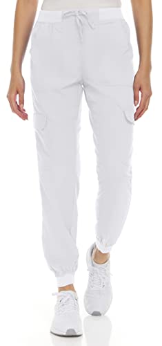 Marilyn Monroe Womens Stretch Knitwaist Six Pocket Scrub Joggers, White, S