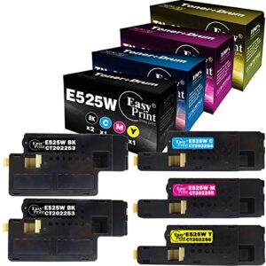 (2x bk+c+m+y) 5-pack compatible toner cartridge replacement for dell e525w e525 for dell e525w wireless color laser printer for 593-bbjx 593-bbju 593-bbjv 593-bbjw, sold by easyprint