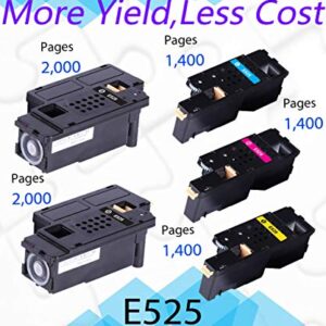 (2X BK+C+M+Y) 5-Pack Compatible Toner Cartridge Replacement for Dell E525W E525 for Dell E525W Wireless Color Laser Printer for 593-BBJX 593-BBJU 593-BBJV 593-BBJW, Sold by EasyPrint