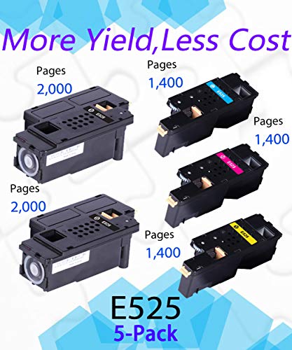 (2X BK+C+M+Y) 5-Pack Compatible Toner Cartridge Replacement for Dell E525W E525 for Dell E525W Wireless Color Laser Printer for 593-BBJX 593-BBJU 593-BBJV 593-BBJW, Sold by EasyPrint