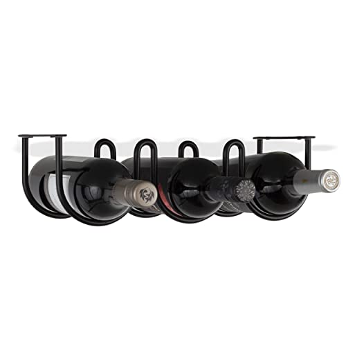 Wallniture Dijon Wine Rack Wall Mounted & Under Cabinet Wine Storage Racks Kitchen Organization and Storage 3 Wine Bottles, Steel Black