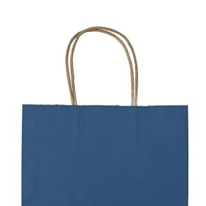 bagmad 50 Pack 8x4.75x10 inch Medium Blue Kraft Paper Bags with Handles Bulk, Gift Bags, Craft Grocery Shopping Retail Party Favors Wedding Bags Sacks (Blue, 50pcs)