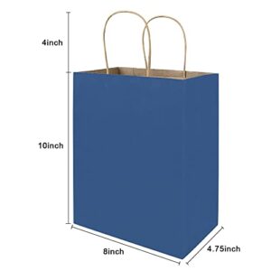 bagmad 50 Pack 8x4.75x10 inch Medium Blue Kraft Paper Bags with Handles Bulk, Gift Bags, Craft Grocery Shopping Retail Party Favors Wedding Bags Sacks (Blue, 50pcs)