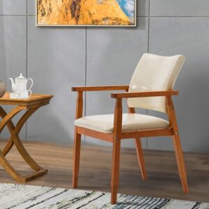 NOB Mid-Century Dining Side Chair with Faux Leather Seat in Beige, handrail Chair