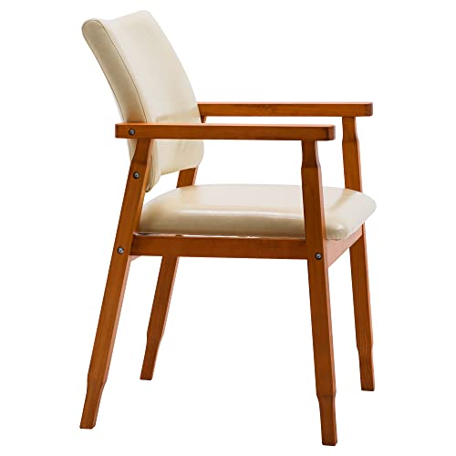 NOB Mid-Century Dining Side Chair with Faux Leather Seat in Beige, handrail Chair