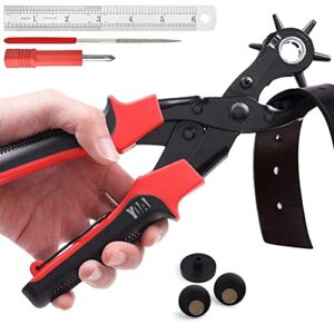 leather hole punch tool set, belt hole puncher kit, professional puncher for belt, saddle, dog collars, watch strap, shoe, fabric, paper, craft projects, easily punches perfect round holes