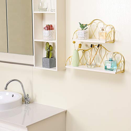 Superbpag Floating Shelves Wall Mounted Set of 2, Bathroom Decor, Wall Shelf for Bedroom, Living Room, Kitchen, Laundry Room Storage, Gold