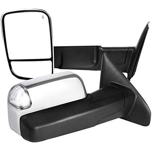 Carpartsinnovate For Dodge 02-08 Ram Flip-Up Chrome Power Heated Towing Side Mirrors+LED Signal