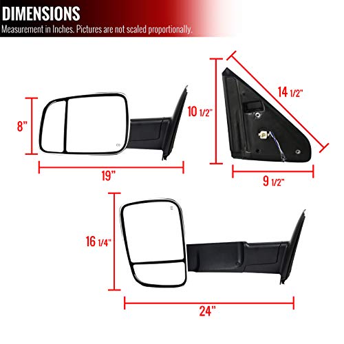 Carpartsinnovate For Dodge 02-08 Ram Flip-Up Chrome Power Heated Towing Side Mirrors+LED Signal